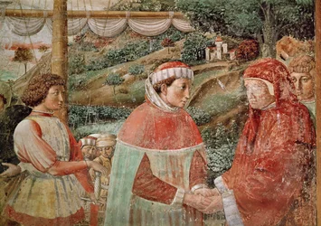 St. Augustine lämnar sin mor St. Monica och går ombord till Italien, från St. Augustinus liv, 1463-65
